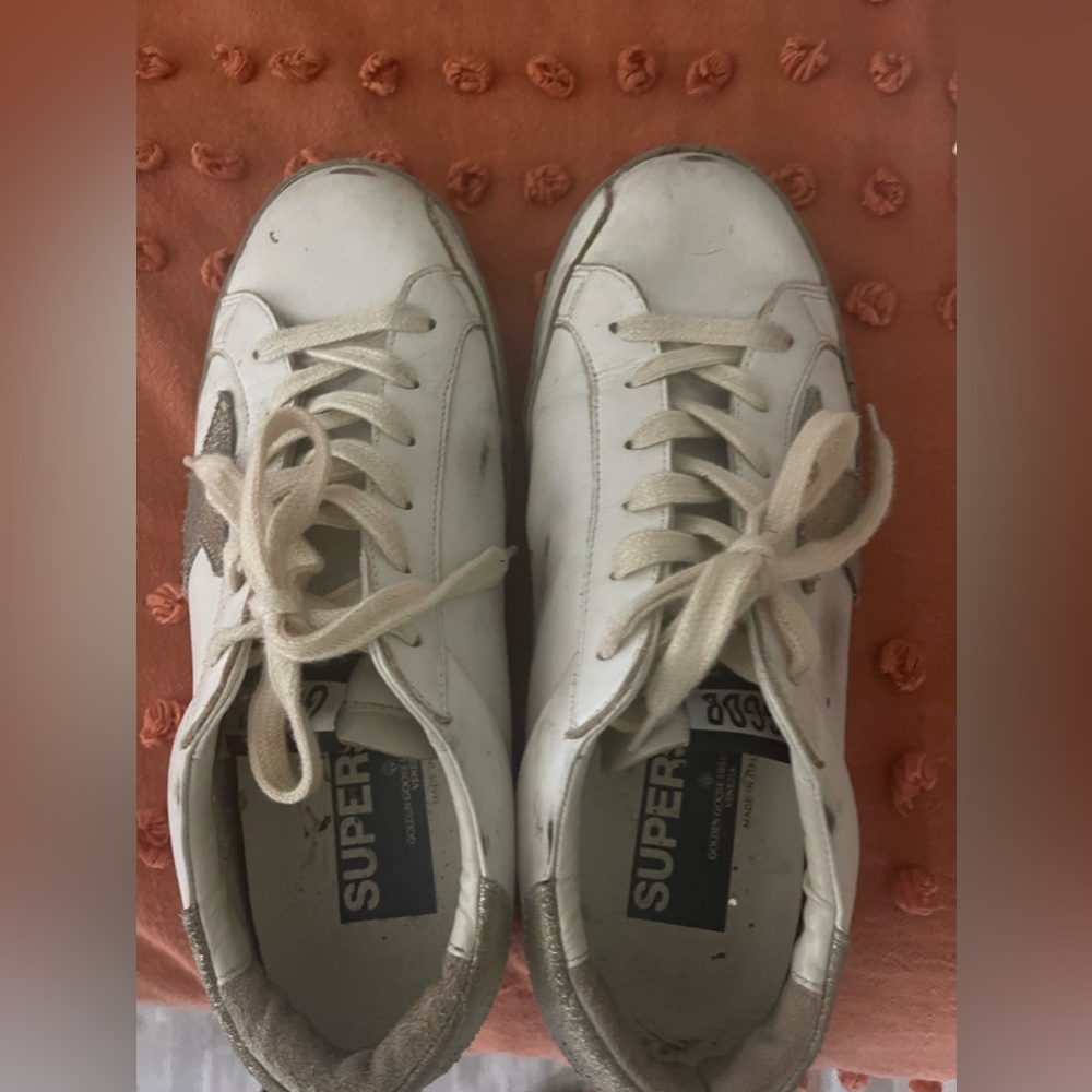 Golden goose superstar white gold star sprinkle shoes size 8
